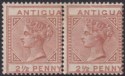 Click for more photos and details Antigua 1882 QV wmk CA 2½d Red-Brown Offset Duty Pair Mint SG22 cat £380
