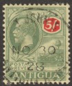 Click for more photos and details Antigua 1922 KGV 5sh Green and Red on Pale Yellow Used SG60