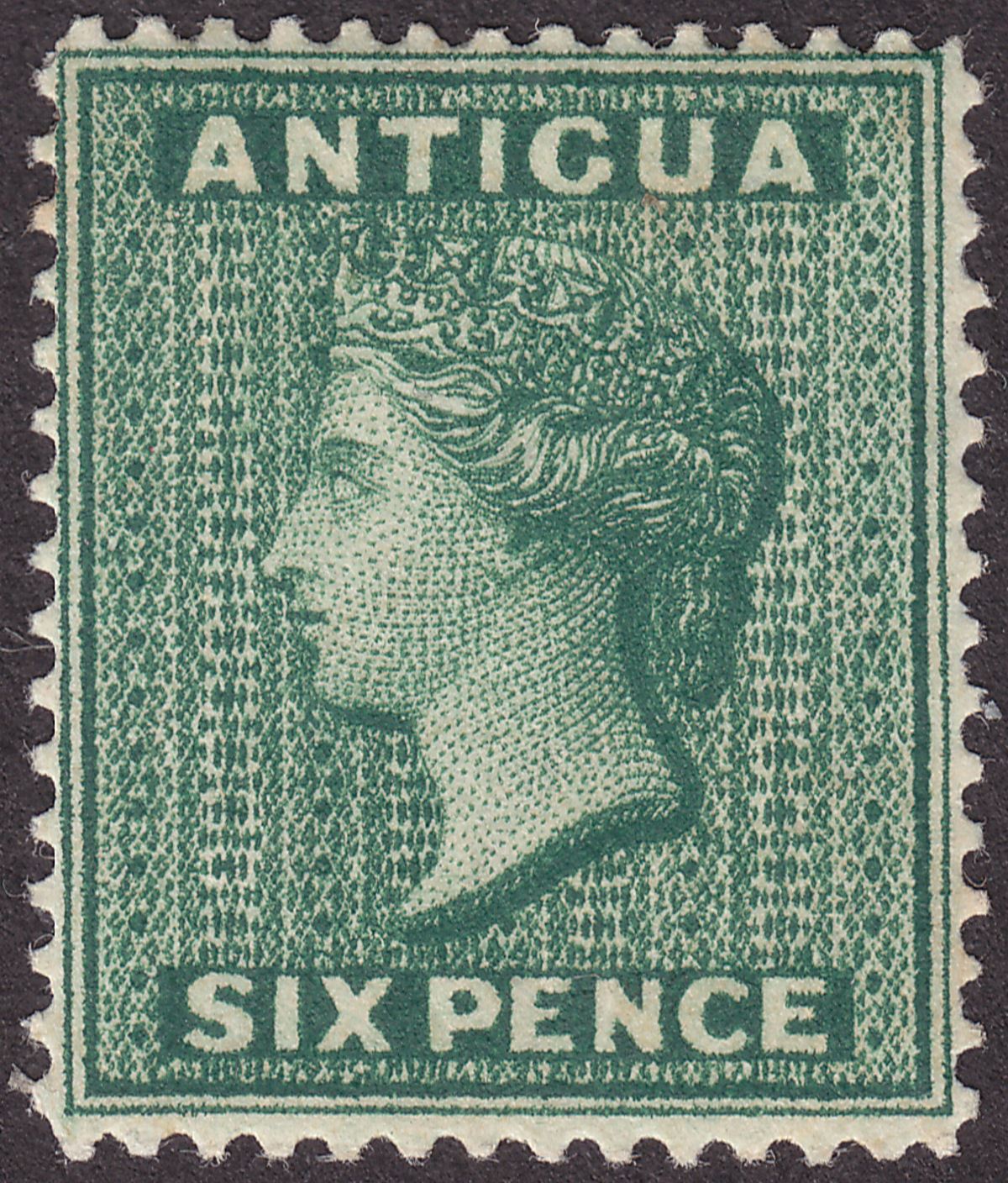 Antigua 1884 QV wmk CA 6d Deep Green Mint SG29 cat £60