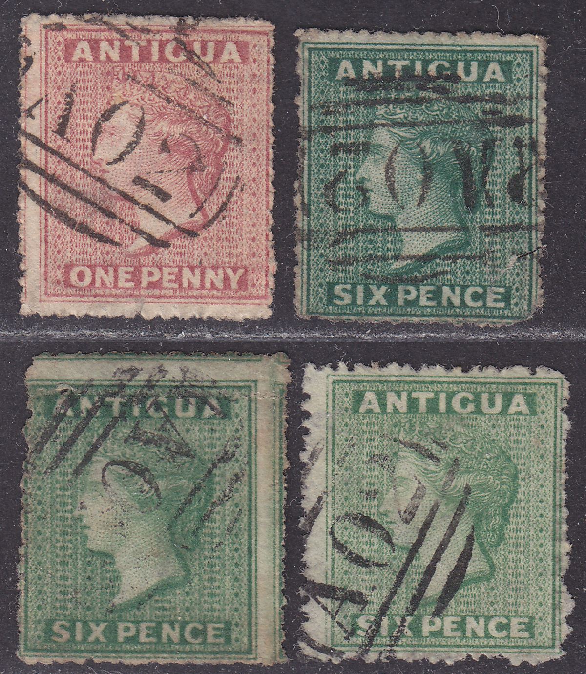 Antigua 1863-67 Queen Victoria wmk Small Star 1d, 6d Shades Used