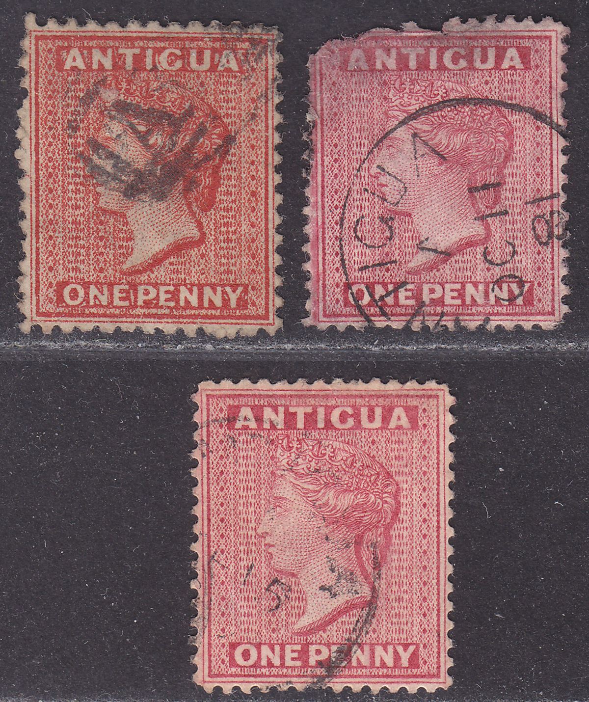 Antigua 1872-84 QV 1d Perf and Shade Selection Used