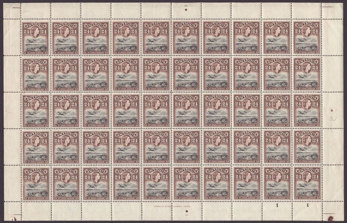 Antigua 1965 QEII 24c Black & Choc-Brown Full Sheet of 50 Mint SG158a cat £800