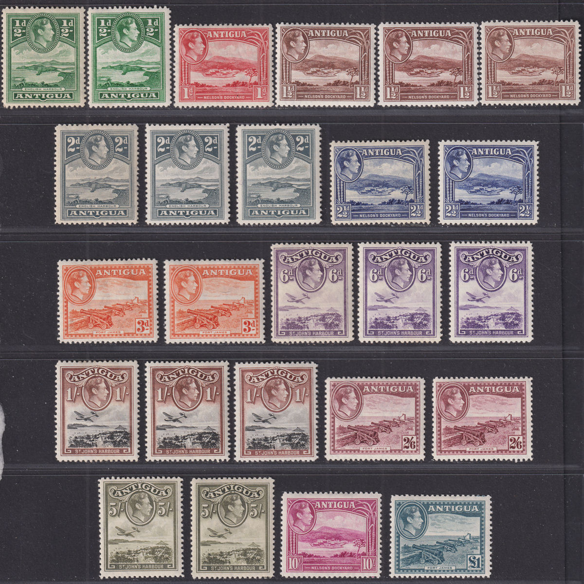 Antigua 1938 King George VI Set Mint SG98-109 cat £130+ extra shades