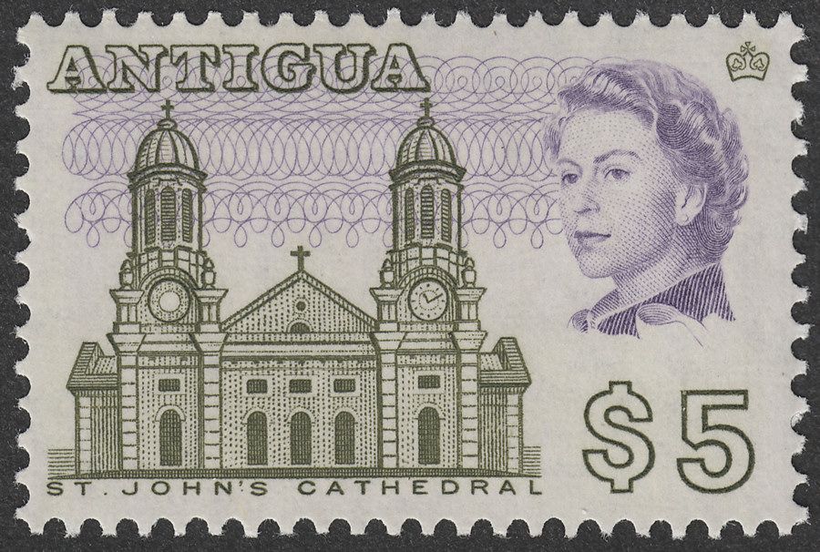 Antigua 1967 QEII $5 Olive-Green + Slate-Violet p11½x11 Mint SG195v