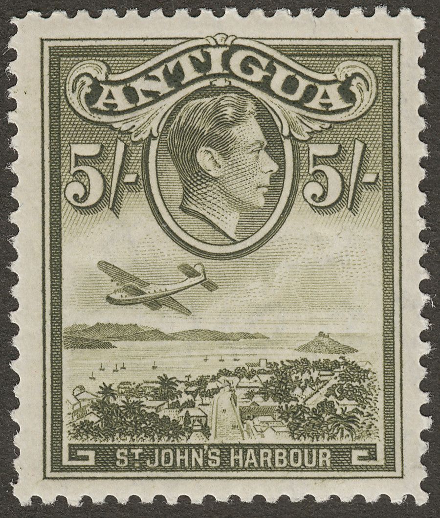 Antigua 1938 KGVI 5sh Olive-Green Mint SG107