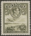 Click for more photos and details Antigua 1938 KGVI 5sh Olive-Green Mint SG107