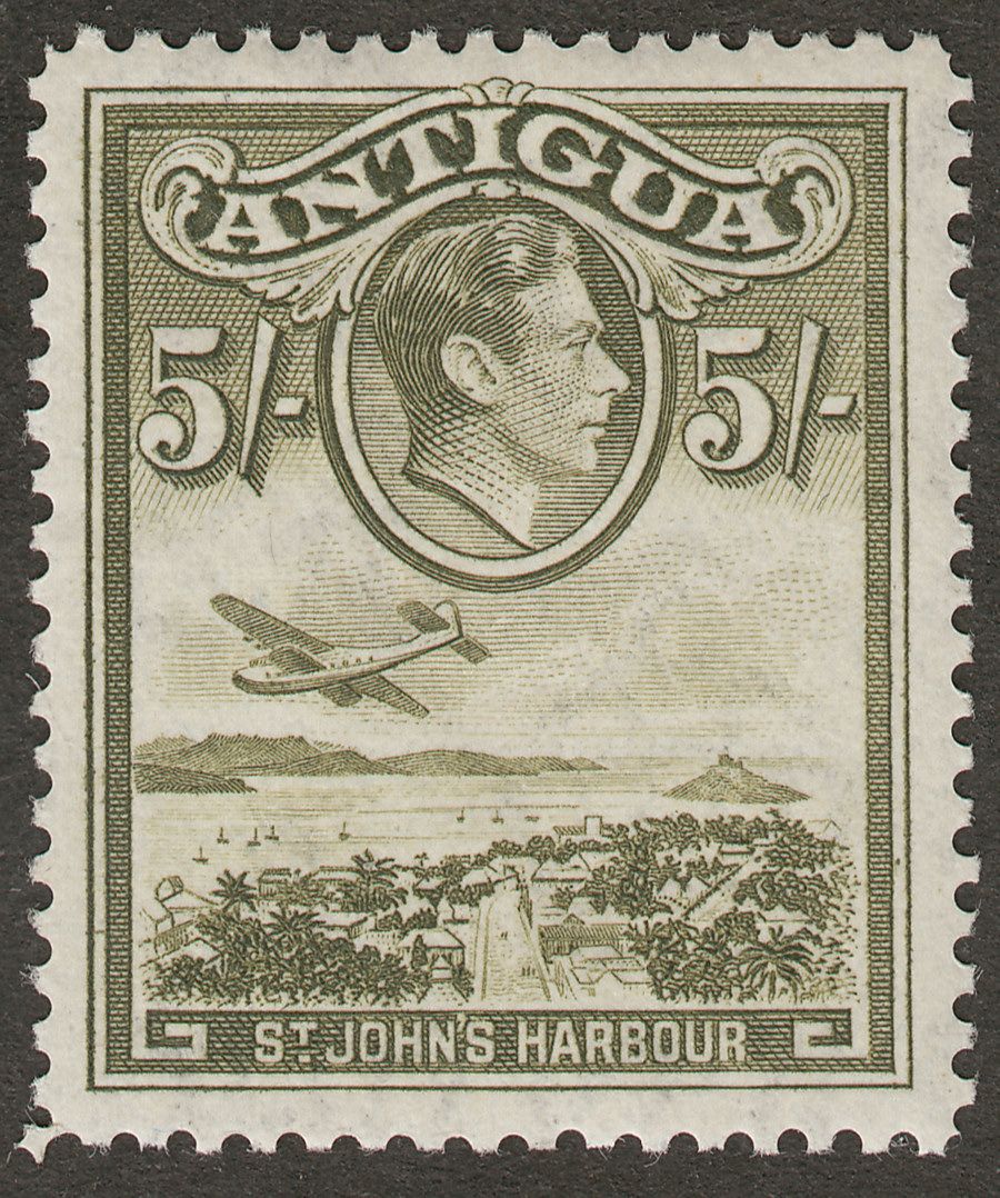 Antigua 1938 KGVI 5sh Olive-Green Mint SG107