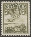 Click for more photos and details Antigua 1938 KGVI 5sh Olive-Green Mint SG107