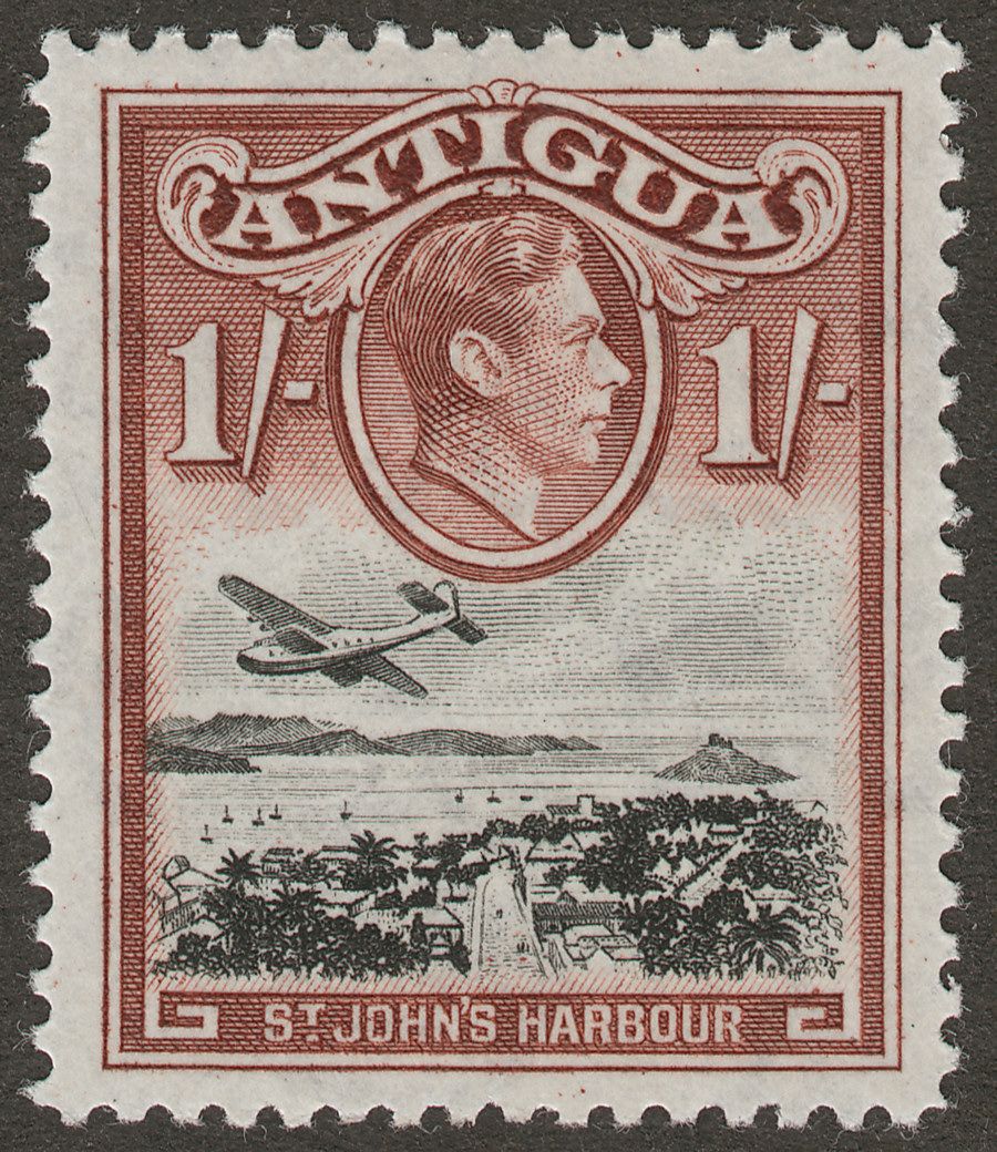 Antigua 1949 KGVI 1sh Black and Red-Brown Mint SG105a