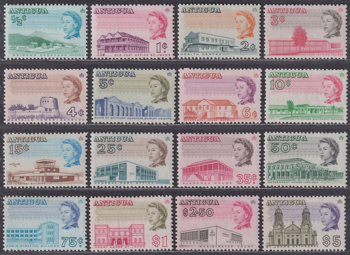 Antigua 1966 QEII Buildings perf 11½x11 Set Mint SG180-195 cat £55