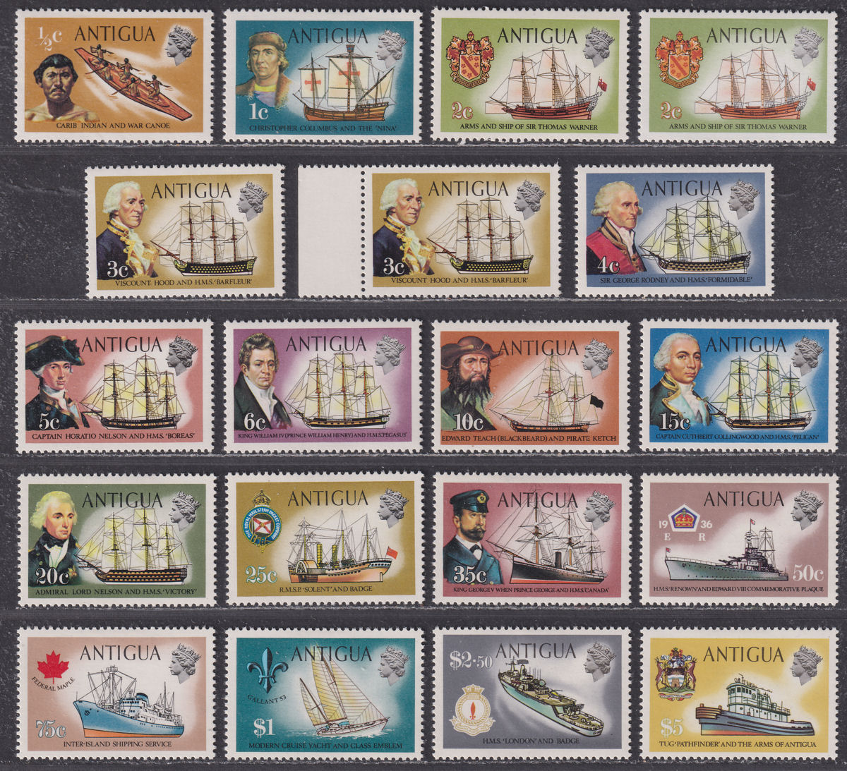 Antigua 1970 Queen Elizabeth II Ships Set Mint SG269-285 cat £40+