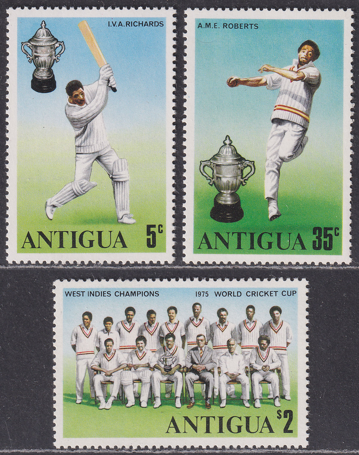 Antigua 1975 QEII World Cup Cricket Winners Set UM Mint SG466-468 MNH