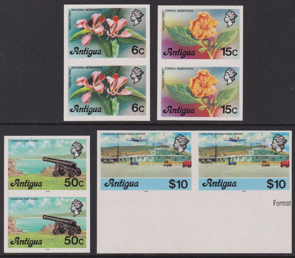 Antigua 1976-78 QEII Definitives Part Set Imperf Pairs UM Mint