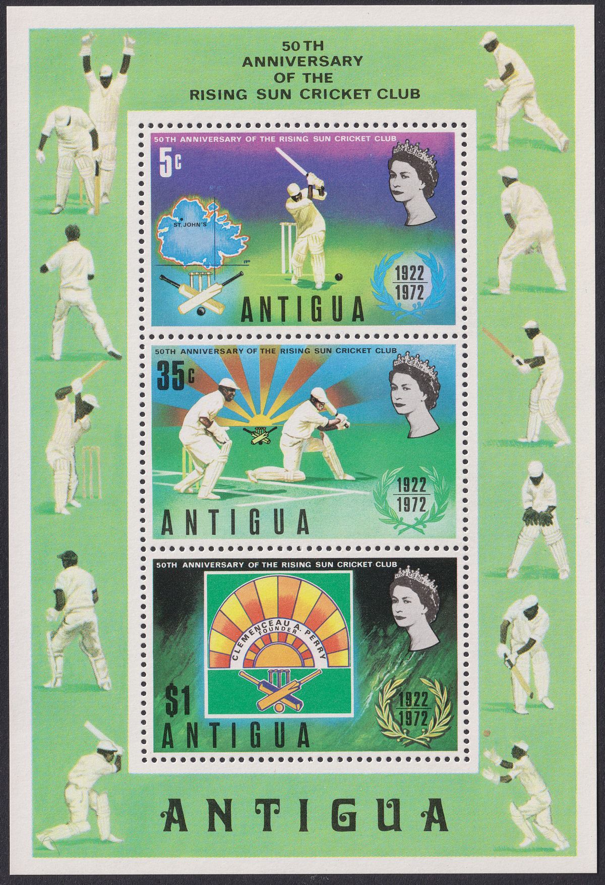 Antigua 1972 QEII Cricket Miniature Sheet Wmk Inverted Mint SG MS344w cat £75