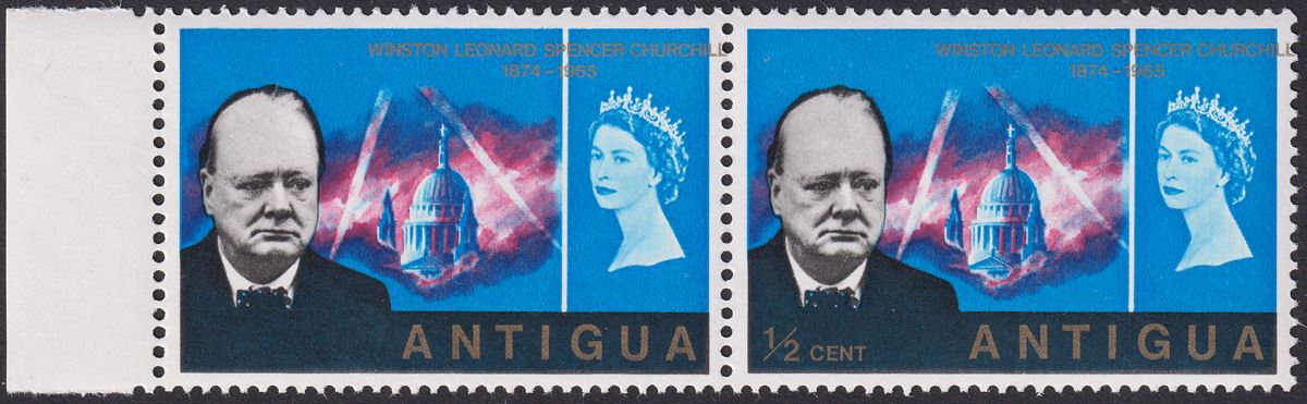 Antigua 1966 QEII Churchill ½c with Value Omitted Pair Mint SG170a cat £850