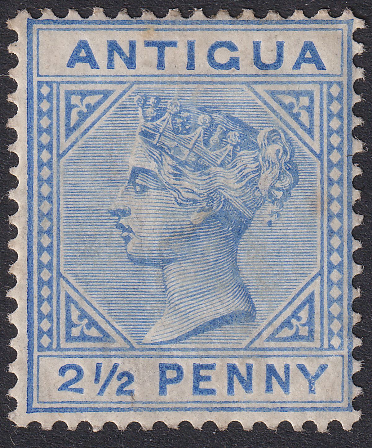 Antigua 1887 QV 2½d Ultramarine w Large 2 Slanting Foot Mint SG27a cat £180 TONE