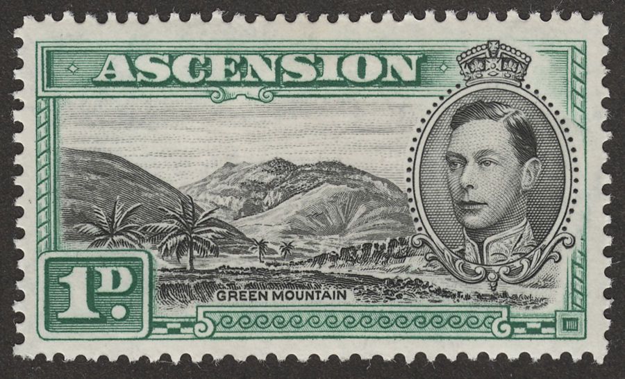 Ascension 1938 KGVI Green Mountain 1d Black and Green Mint SG39