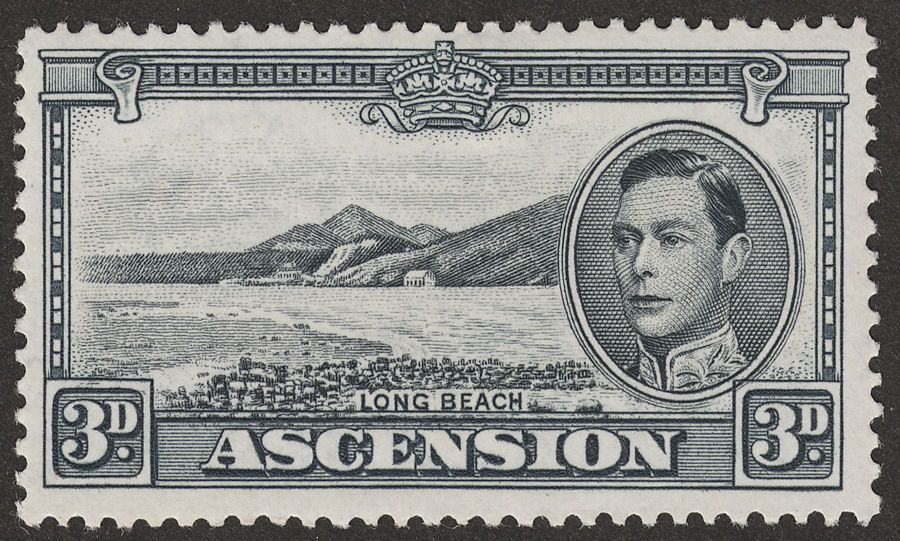 Ascension 1940 KGVI Long Beach 3d Black and Grey p13½ Mint SG42a