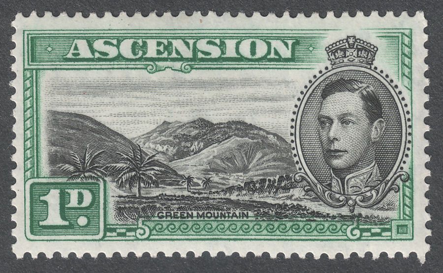 Ascension 1938 KGVI Green Mountain 1d Black and Green Mint SG39