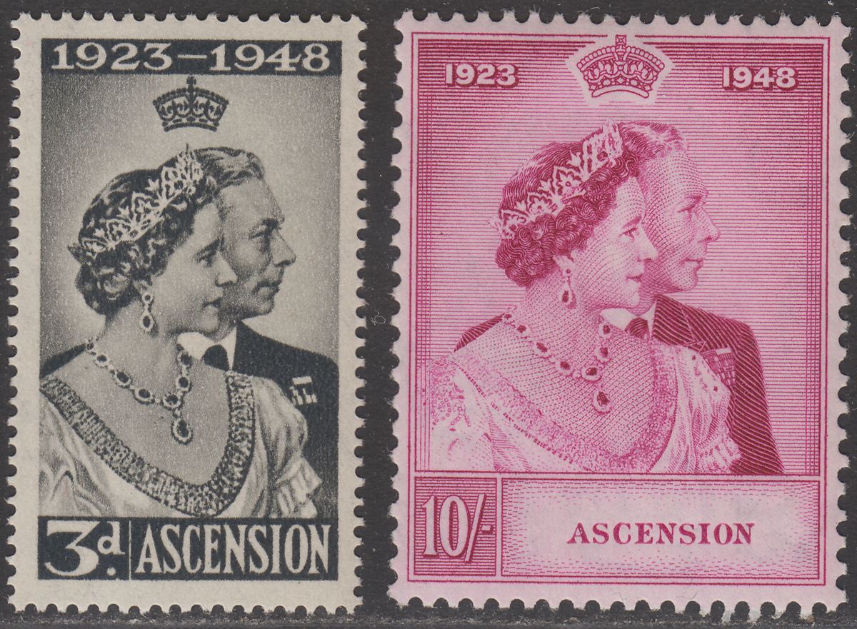 Ascension 1948 KGVI Royal Silver Wedding 3d, 10sh Mint SG50-51 cat £50