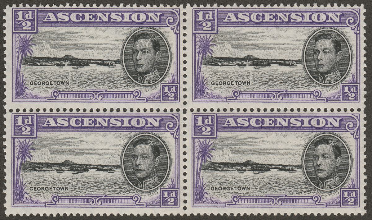 Ascension 1938 KGVI Georgetown ½d Black + Violet p13 with Retouch Mint SG38b var