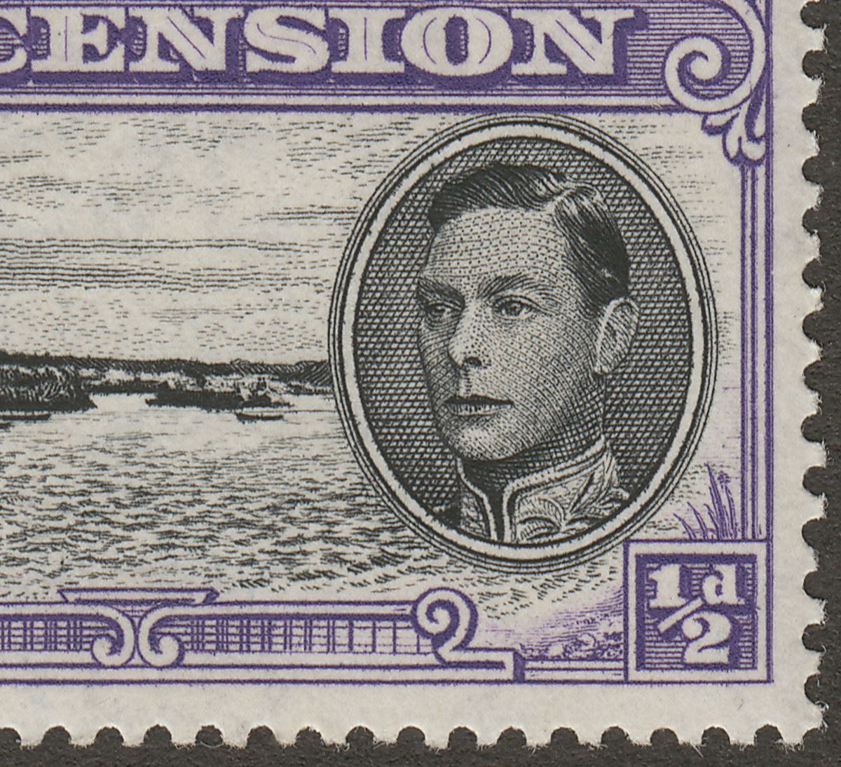 Ascension 1938 KGVI Georgetown ½d Black + Violet p13 with Retouch Mint SG38b var