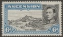 Ascension 1944 KGVI 6d Black and Blue p13 with Boulder Flaw Mint SG43ba