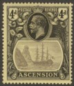Click for more photos and details Ascension 1924 KGV Badge 4d Grey-Black and Black on Yellow Mint SG15