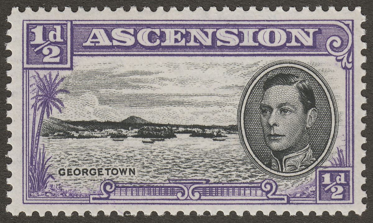 Ascension 1944 KGVI Georgetown ½d p13 with Frame Re-Entry Mint SG38b var