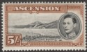 Click for more photos and details Ascension 1938 KGVI Long Beach 5sh Black and Yellow-Brown p13½ Mint SG46