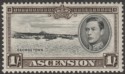 Click for more photos and details Ascension 1938 KGVI Georgetown 1sh Black and Sepia p13½ Mint SG44