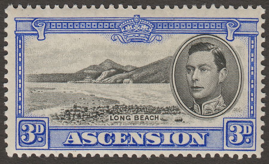 Ascension 1938 KGVI Long Beach 3d Black and Ultramarine Mint SG42