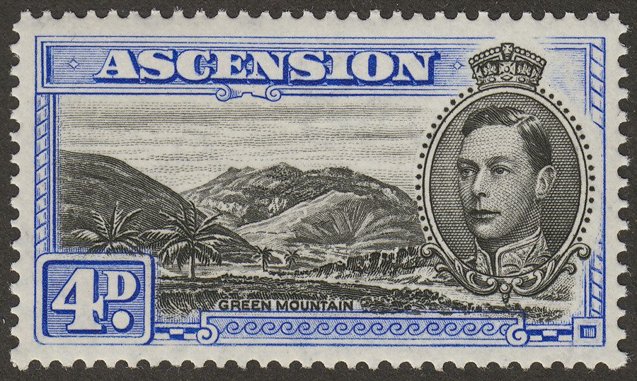 Ascension 1940 KGVI Green Mountain 4d Black and Ultramarine Perf 13½ Mint SG42c