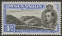 Click for more photos and details Ascension 1940 KGVI Green Mountain 4d Black and Ultramarine Perf 13½ Mint SG42c