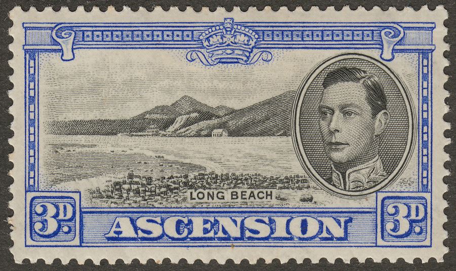 Ascension 1938 KGVI Long Beach 3d Black and Ultramarine Mint SG42