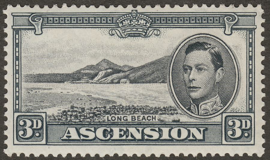 Ascension 1940 KGVI Long Beach 3d Black and Grey p13½ Mint SG42a