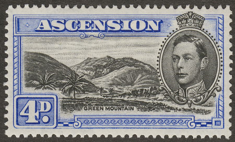 Ascension 1940 KGVI Green Mountain 4d Black and Ultramarine Perf 13½ Mint SG42c