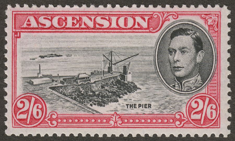 Ascension 1944 KGVI The Pier 2sh6d Black and Deep Carmine p13 Mint SG45c