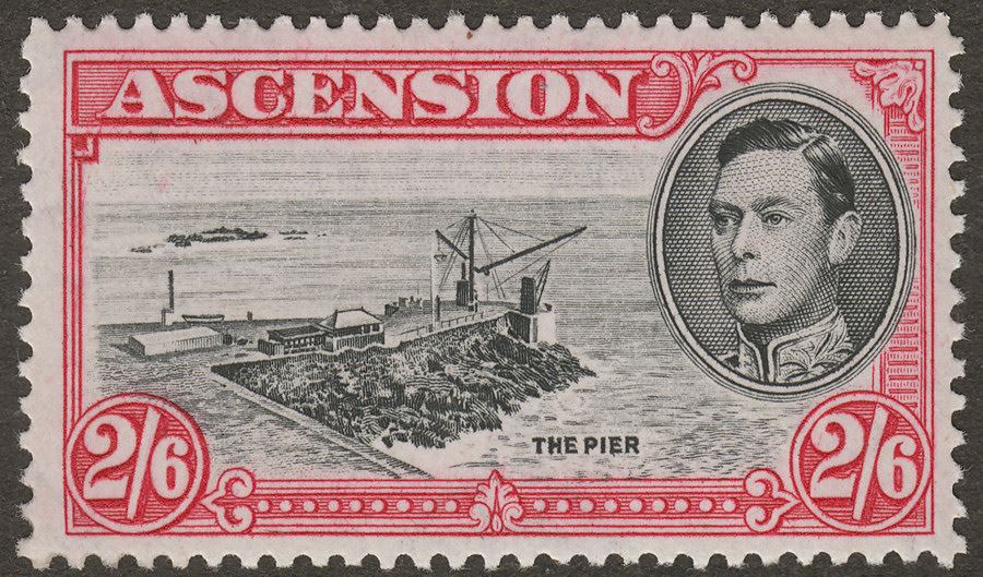 Ascension 1944 KGVI The Pier 2sh6d Black and Deep Carmine p13 Mint SG45c