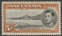 Click for more photos and details Ascension 1938 KGVI Long Beach 5sh Black and Yellow-Brown p13½ Mint SG46
