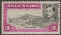 Ascension 1938 KGVI Three Sisters 10sh Black and Bright Purple p13½ Mint SG47