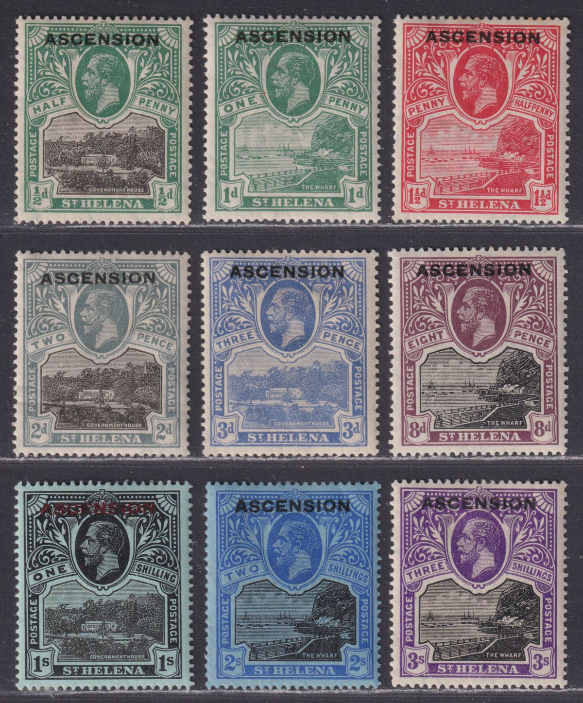 Ascension 1922 King George V Overprint Set Mint SG1-9 cat £325 