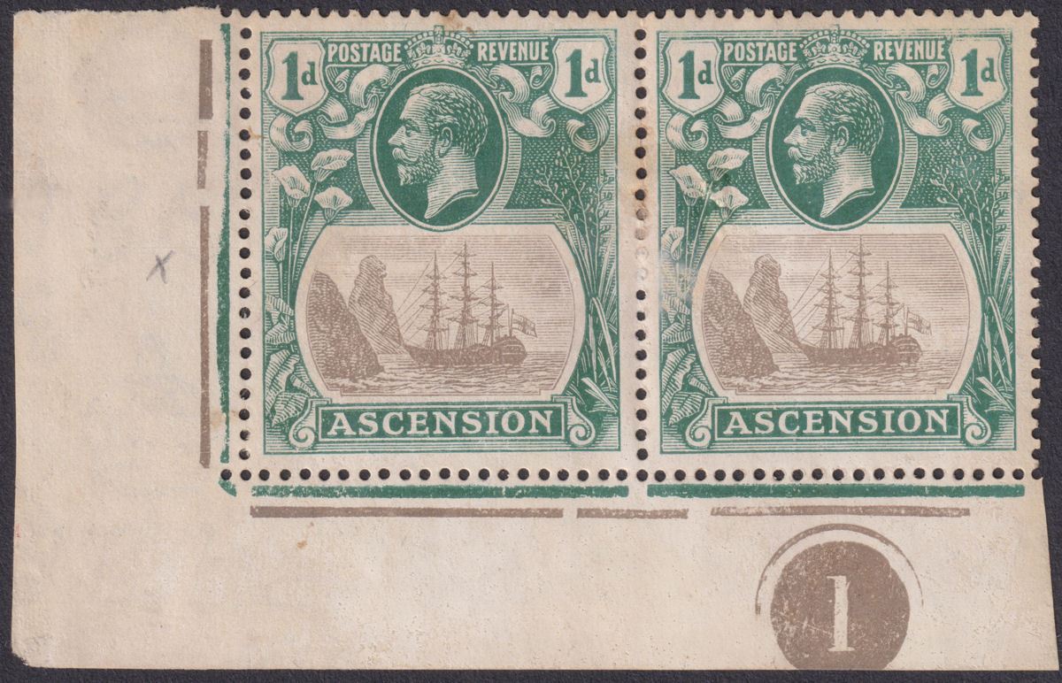 Ascension 1924 KGV Badge 1d w Variety Cleft Rock Unused SG11c c£130 VERY FAULTY