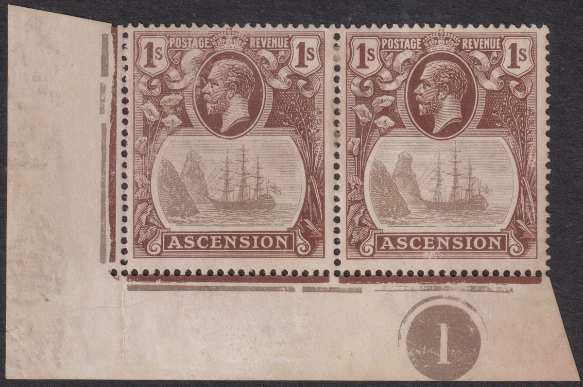 Ascension 1924 KGV Badge 1sh w Variety Cleft Rock Unused SG18c c£375 VERY FAULTY