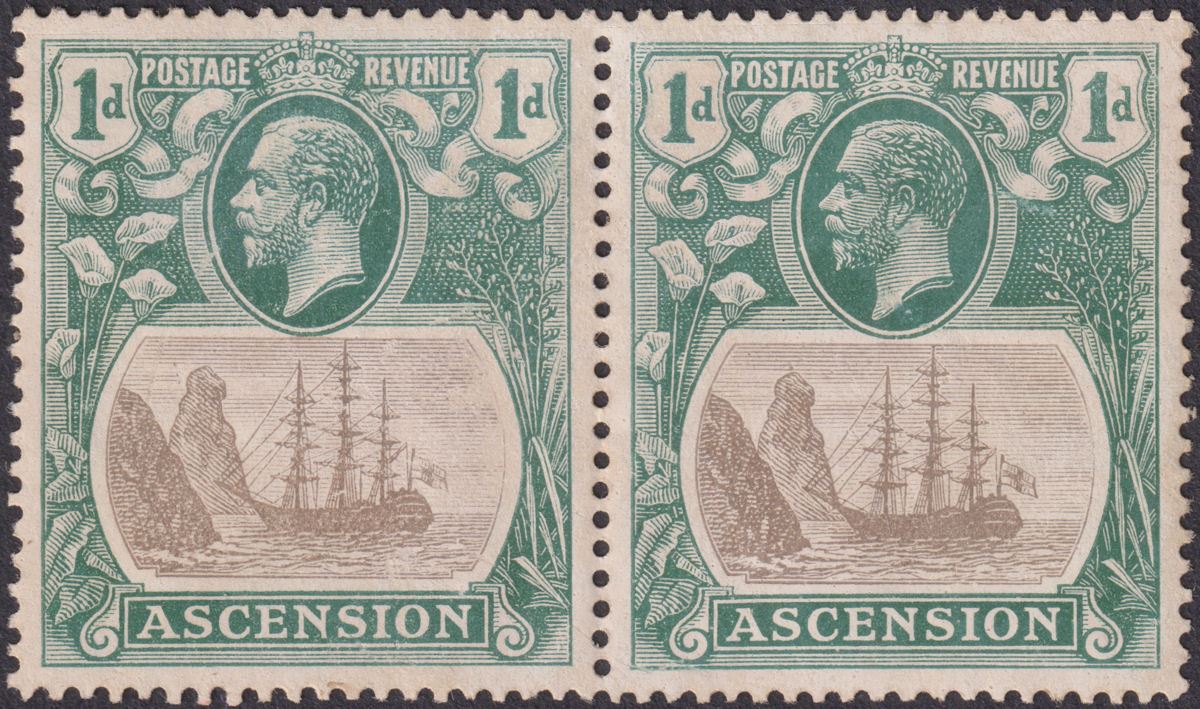 Ascension 1924 KGV Badge 1d w Variety Broken Mainmast Unused SG11a c£140 FAULTY