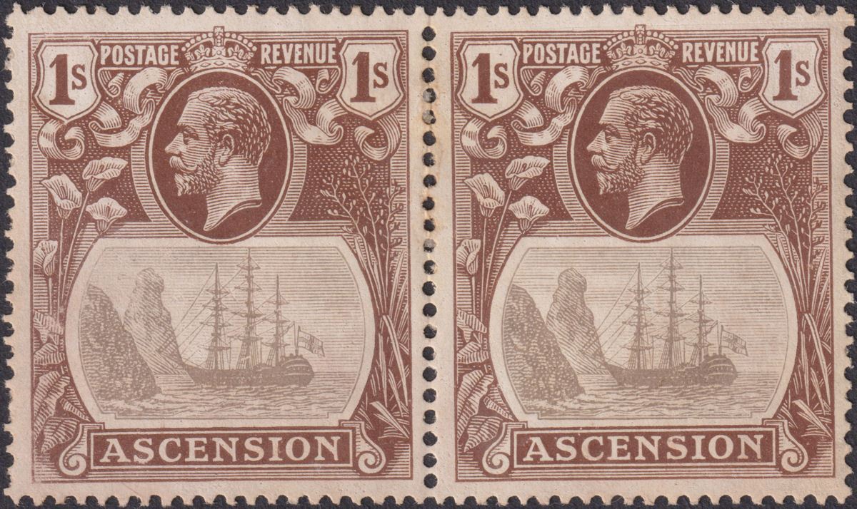 Ascension 1924 KGV Badge 1sh w Variety Broken Mainmast Unused SG18a c£400 FAULTY