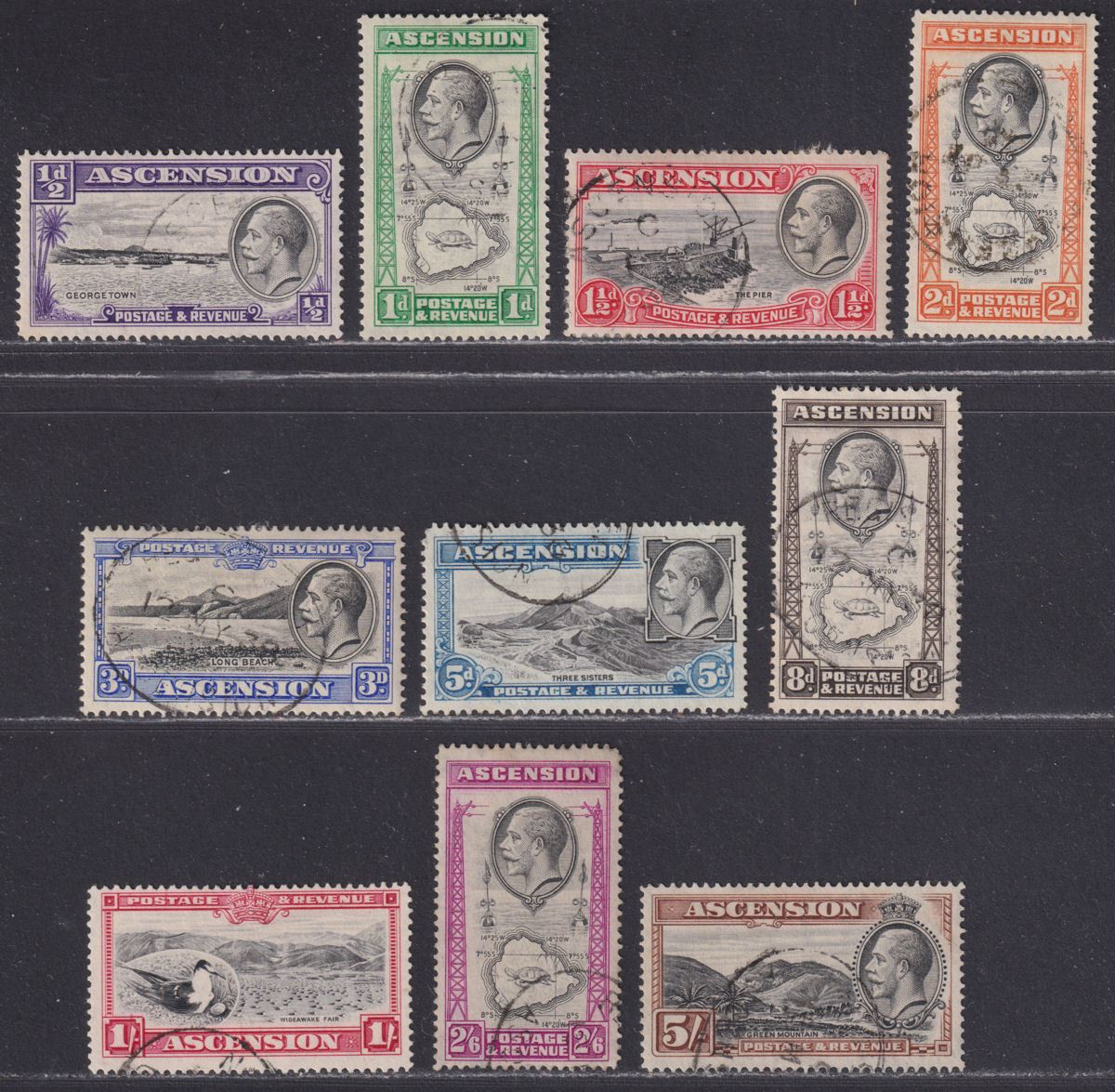 Ascension 1934 King George V Set Used SG21-30 cat £130