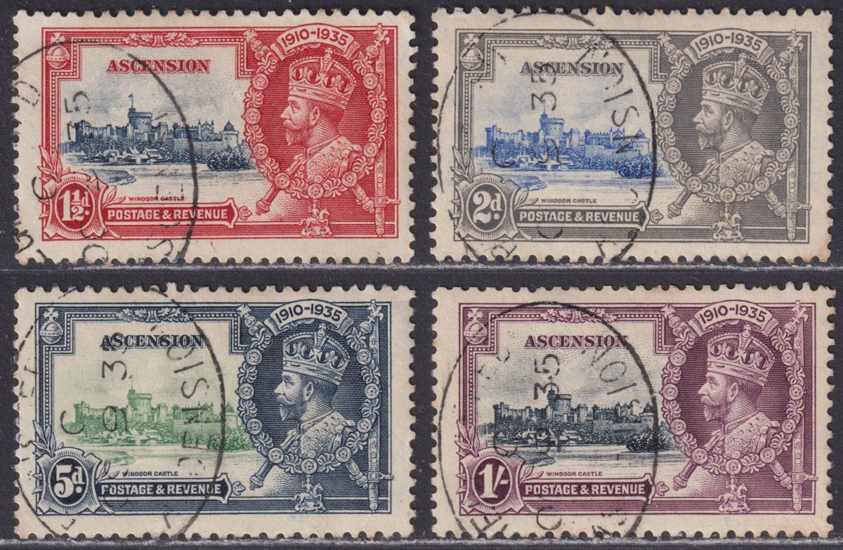 Ascension 1935 KGV Silver Jubilee Set Used SG31-34 cat £110 small tear on 5d