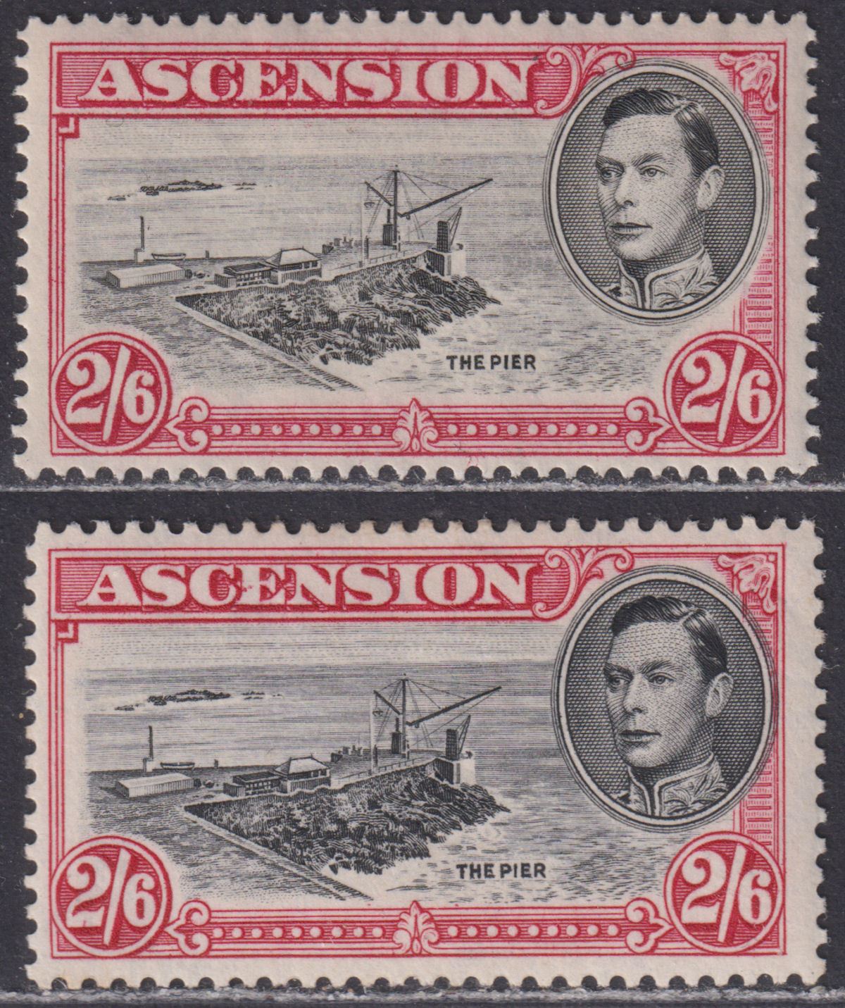 Ascension 1938-44 KGVI 2sh6d Black + Dp Carmine p13½, p13 Mint SG45 SG45c c £80