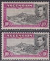 Ascension 1938-44 KGVI 10sh Black + Br Purple p13½, p13 Mint SG47 SG47b cat £175